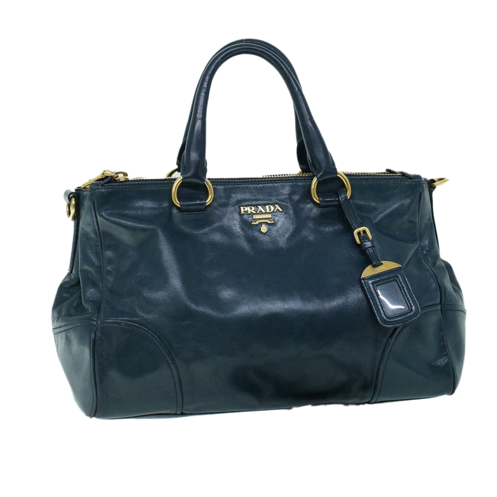 Prada Dark Teal Leather Satchel with Gold Hardware